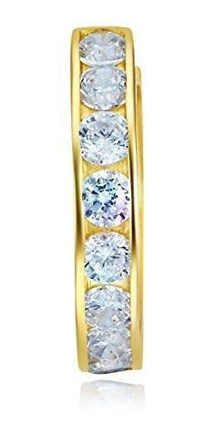 14k Oro Amarillo 3 Mm De Espesor Cz Channel Set Hoop Huggie