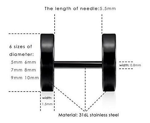 Lieblich Negro Stud Pendientes Hombres Mujeres Faux Gauges