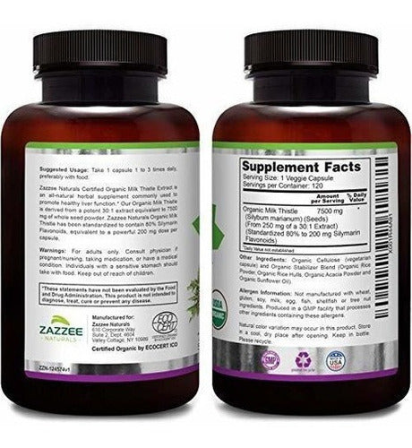 Cápsulas De Extracto De Cardo De Leche Orgánico Zazzee Usda