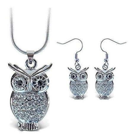 Juego De Collar Y Aretes De Búho Brillante Desconcertado