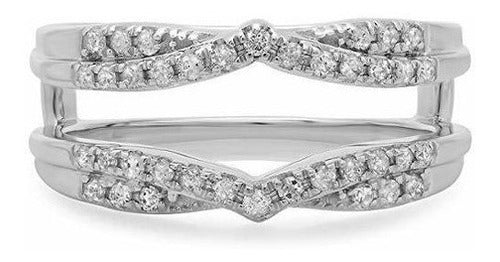 14k Oro Blanco Diamante Redondo Banda