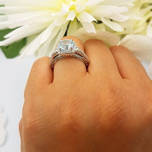 Anillo De Compromiso De Halo De Oro Blanco De 14k