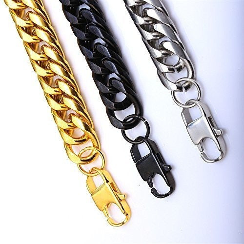 U7 Hombres Hip Hop Chunky Cadena De Acero Inoxidable / negro