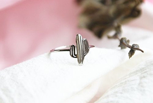 Anillo Abierto De Plata De Ley 925 Con Plantas De Cactus