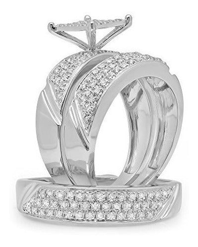 Juego De Trío De 0.75 Quilates De Plata Esterlina