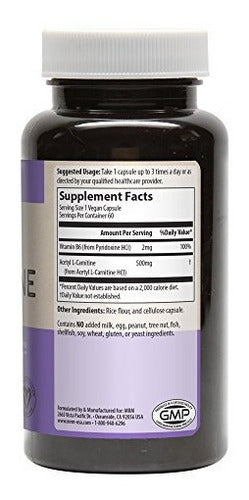 Mrm Acetil L-carnitina 500 Mg Por Cápsula, 60 Unidades