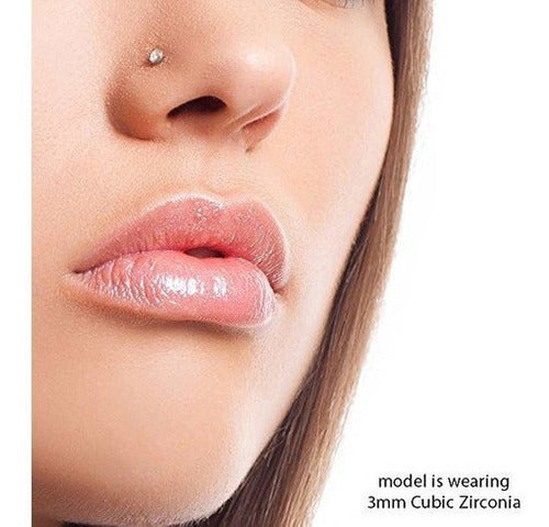 14k De Oro Amarillo Cz Anillo Nariz Barrenas /