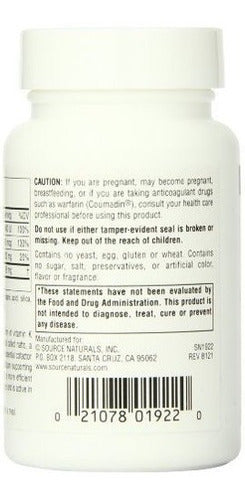 Fuentes Naturales Vitamina K2 100 Mcg Tableta, 60 Cantidad