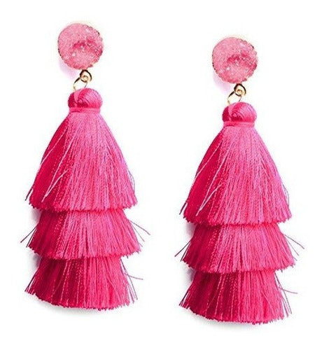 Pendiente De La Borla Del Color De Rosa Caliente De