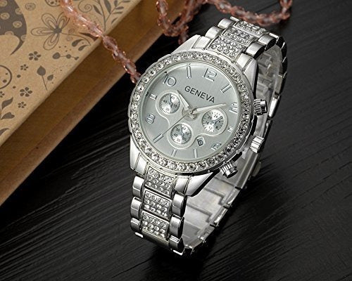 Reloj de acero inoxidable plateado con calendario de cuarzo
