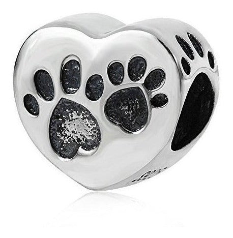 Love Heart Puppy Dog Paw Print 925 Encantos De Plata