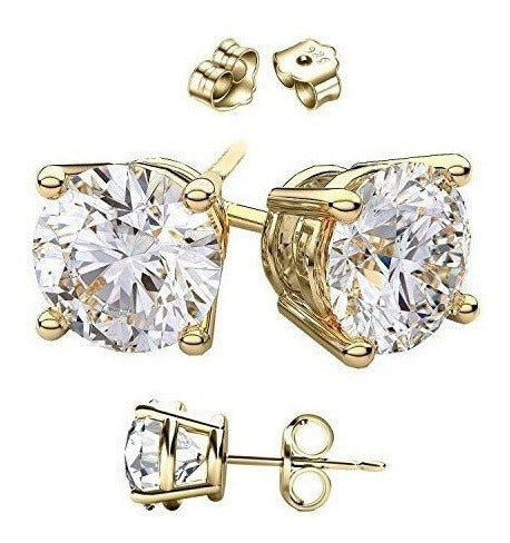 Aretes De Circonitas Cúbicas De Oro De 14 Quilates. Peso