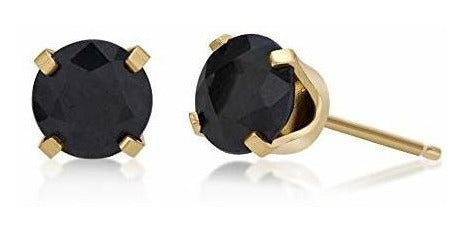 Aretes de oro amarillo de 14 k con zafiro azul redondo