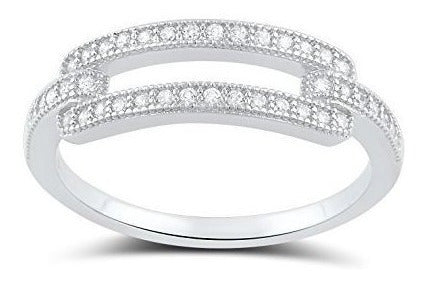 Anillo De Plata Esterlina Con Barra Cz - Talla 6