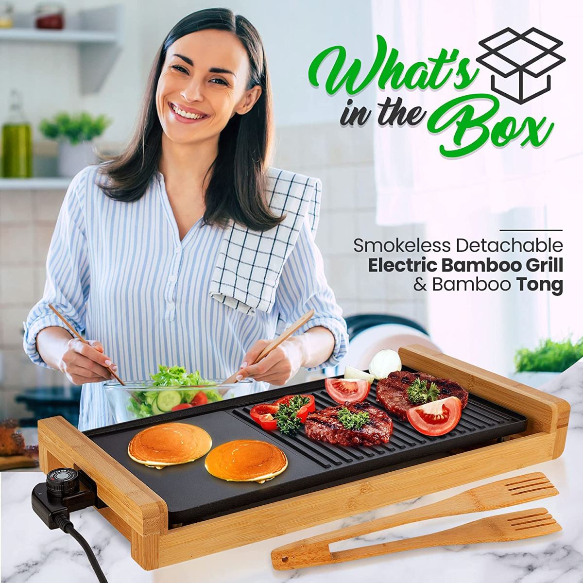 Parrilla eléctrica desmontable de bambú