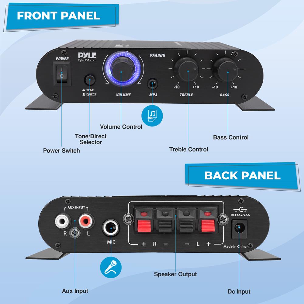 Amplificador estéreo de 90w Negro PYLE PFA300