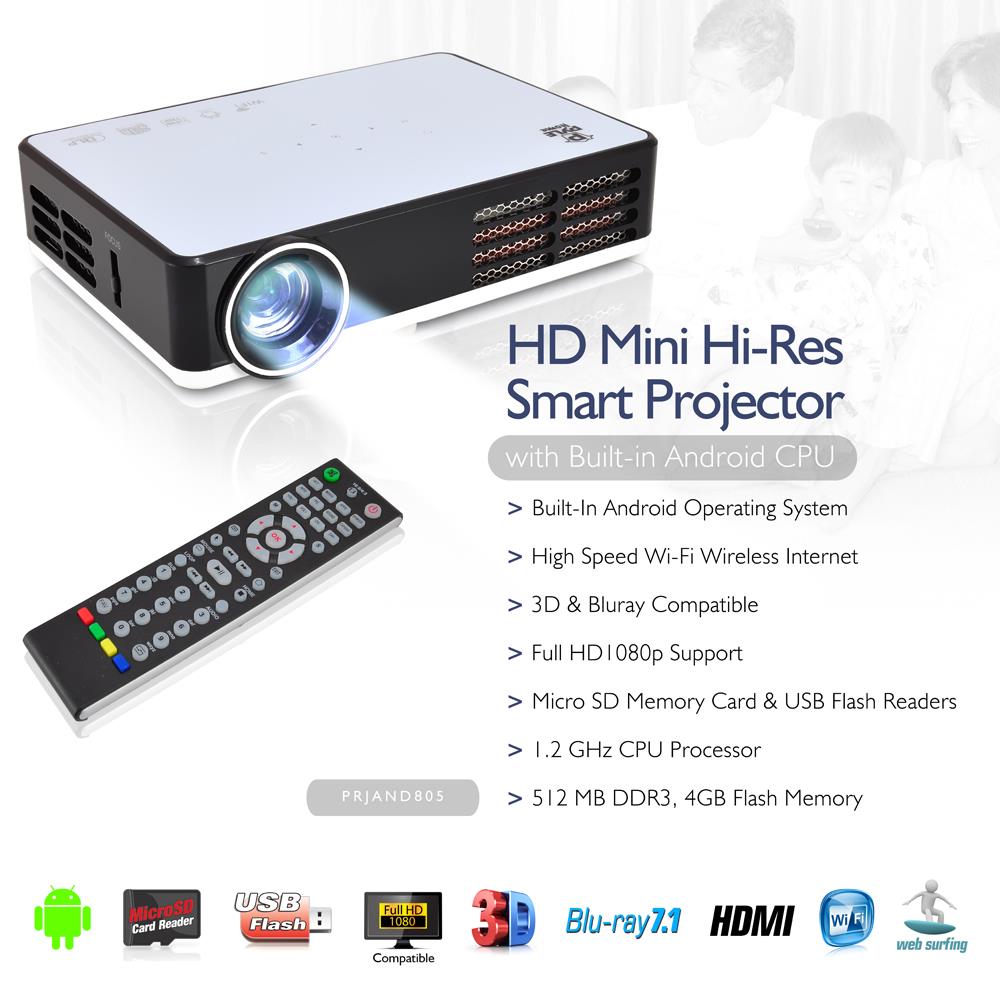 Mini proyector inteligente de alta resolución HD PYLE-HOME PRJAND805