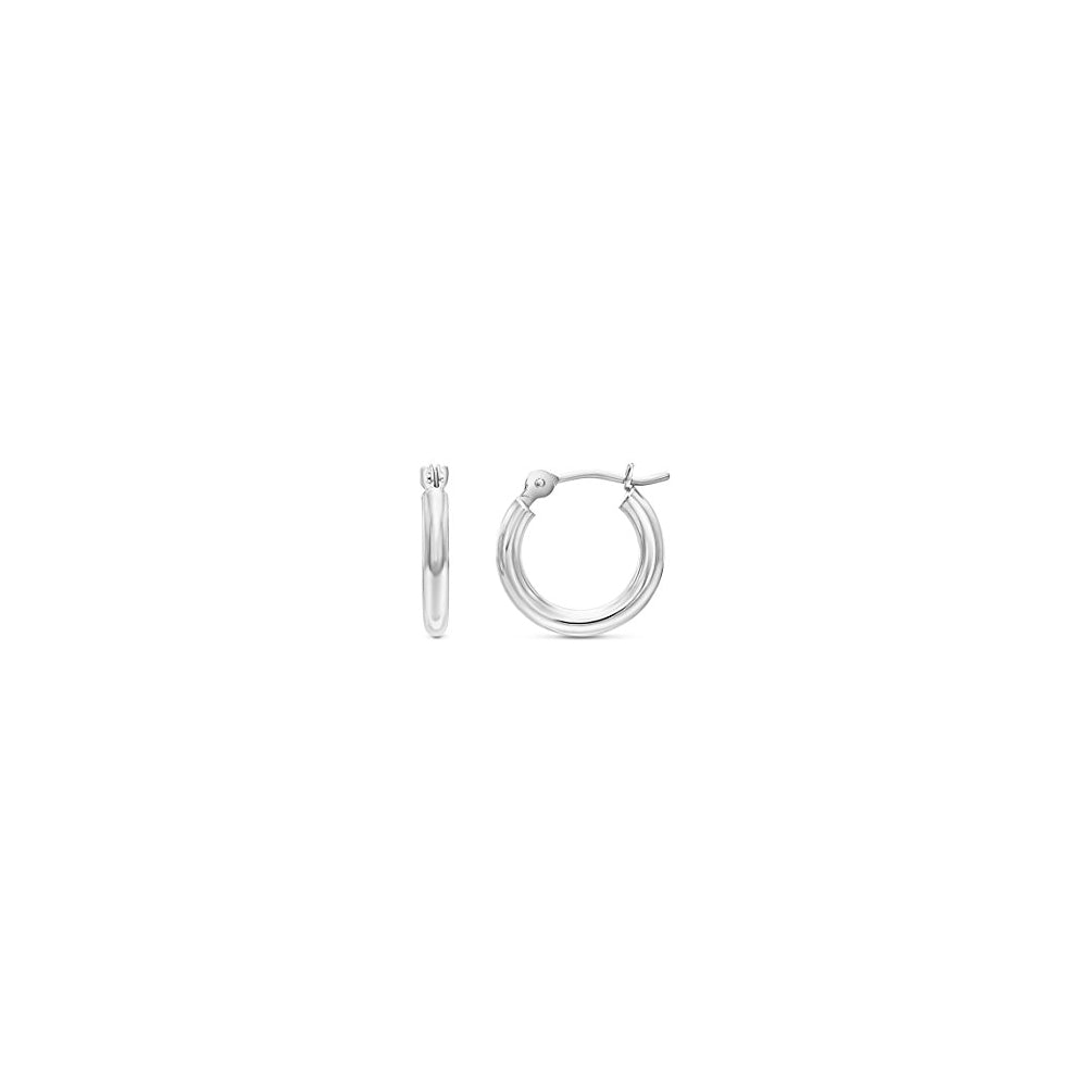 Aretes redondos clásicos de oro blanco de 14K