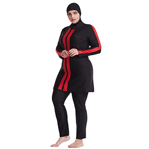 Trajes de baño musulmanes de talla grande para mujer, trajes de baño modestos islámicos Burkini de cobertura completa, 3 piezas de trajes de baño gordo