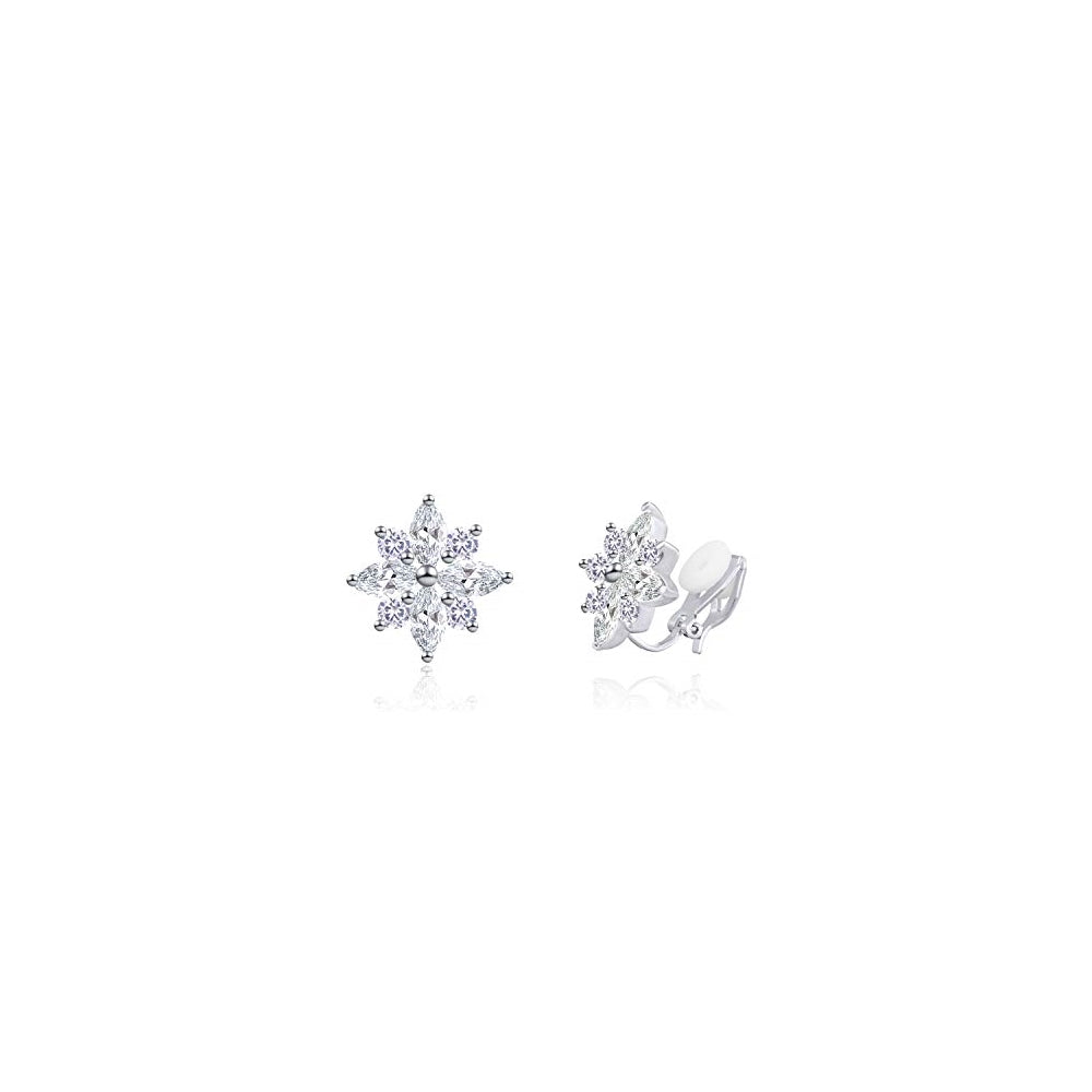 Aretes de clip con forma de copo de nieve para mujeres