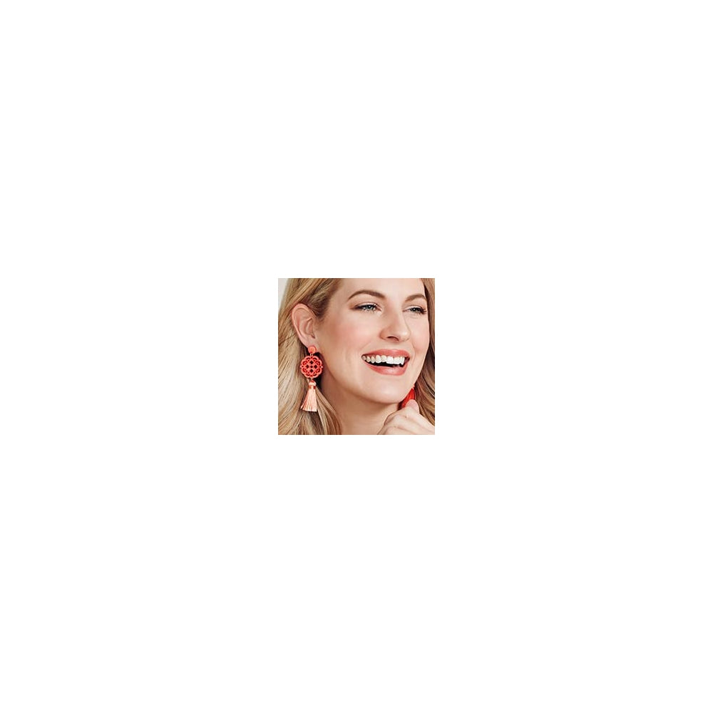 Aretes de borla de resina acrílica para mujeres  beige