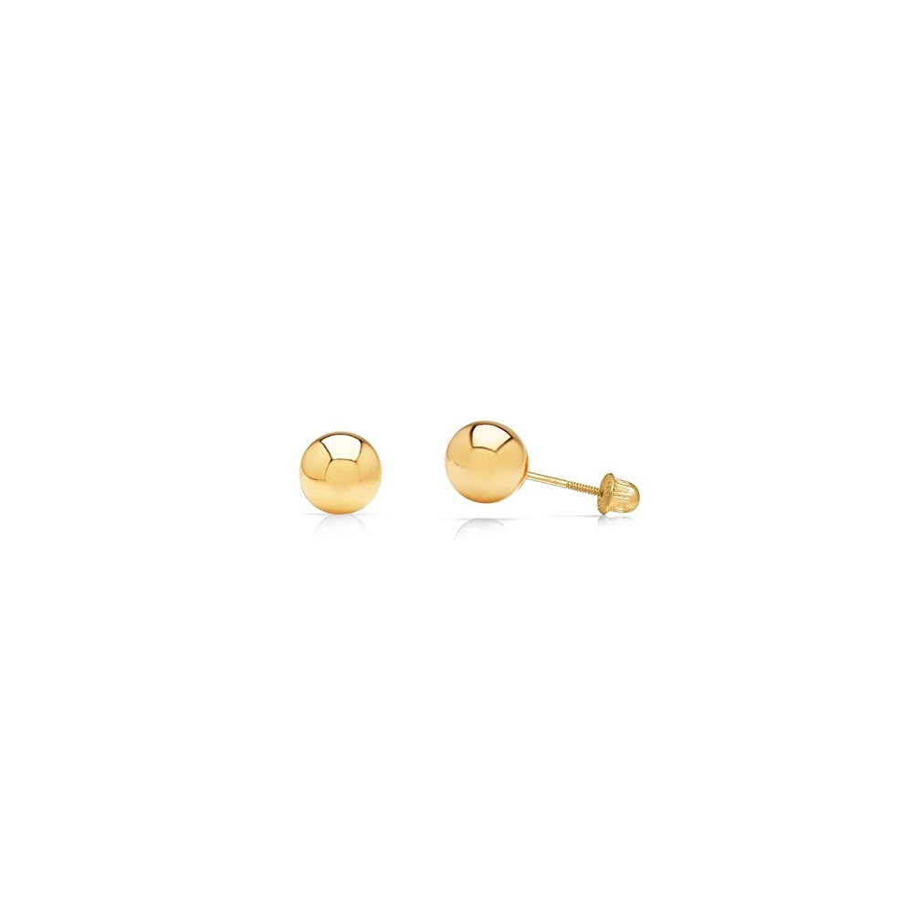 Aretes de bola de oro amarillo de 14 quilates para mujer