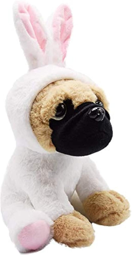 peluche, perro pug con lindo disfraz de conejo 10 pulgadas