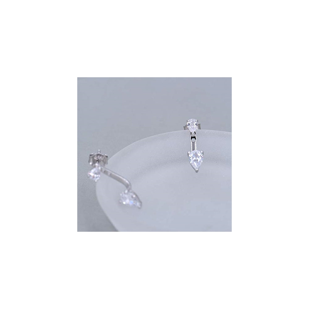 Aretes de plata forma de pera doble con circonita cúbica