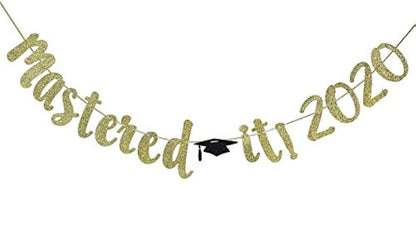 Mastered It 2019 - Cartel de graduación, clase de 2019 Felicitaciones, decoración de fiestas, felicitaciones, suministros de fondo de fotos (purpurina dorada)