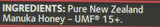 Certificación Comvita UMF 15 (Super Premium) Miel de Manuka
