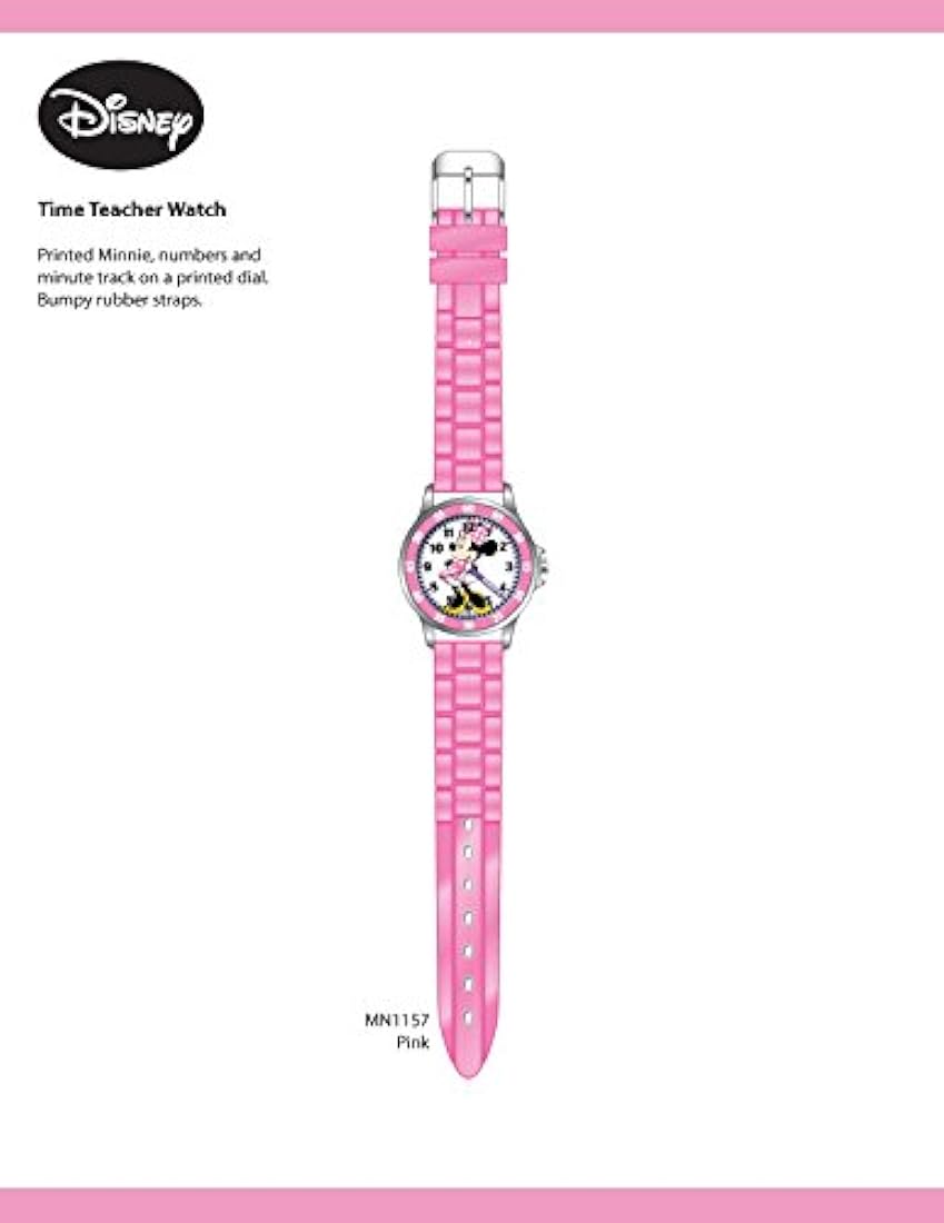 Disney MN1157 Reloj rosa de Minnie Mouse con malla de goma