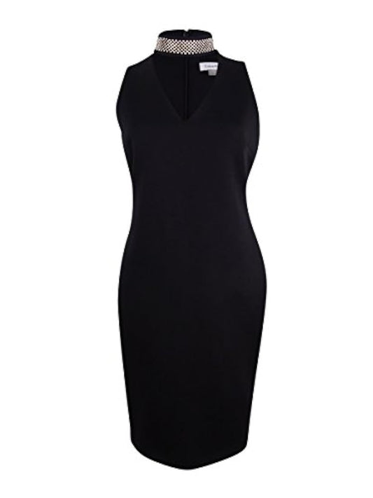 Vestido sin mangas para mujer, cuello en V, con collar