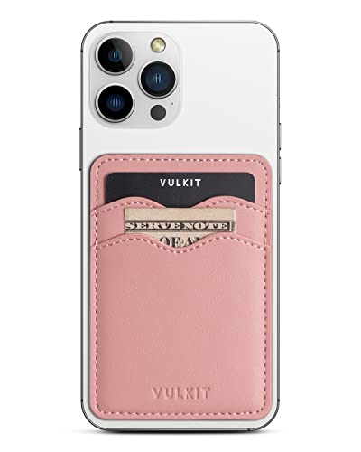 VULKIT Portatarjetas de teléfono de piel delgada con bolsillo adhesivo RFID bloqueo de tarjetas de crédito, pegatina para la parte posterior del smartphone, Rosa