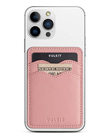 VULKIT Portatarjetas de teléfono de piel delgada con bolsillo adhesivo RFID bloqueo de tarjetas de crédito, pegatina para la parte posterior del smartphone, Rosa