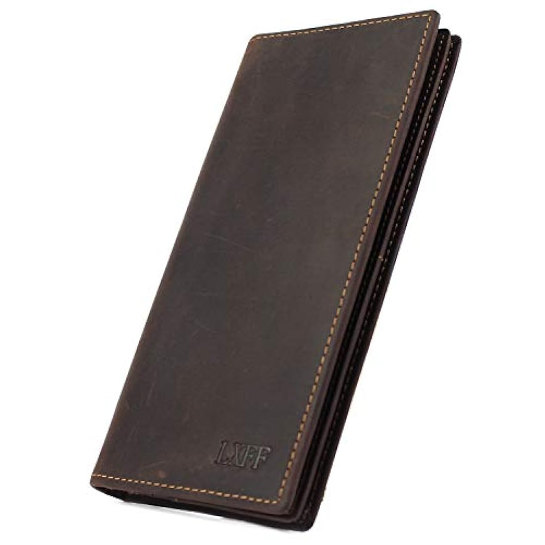 LXFF - Cartera larga de piel auténtica vintage para cheques