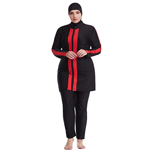 Trajes de baño musulmanes de talla grande para mujer, trajes de baño modestos islámicos Burkini de cobertura completa, 3 piezas de trajes de baño gordo