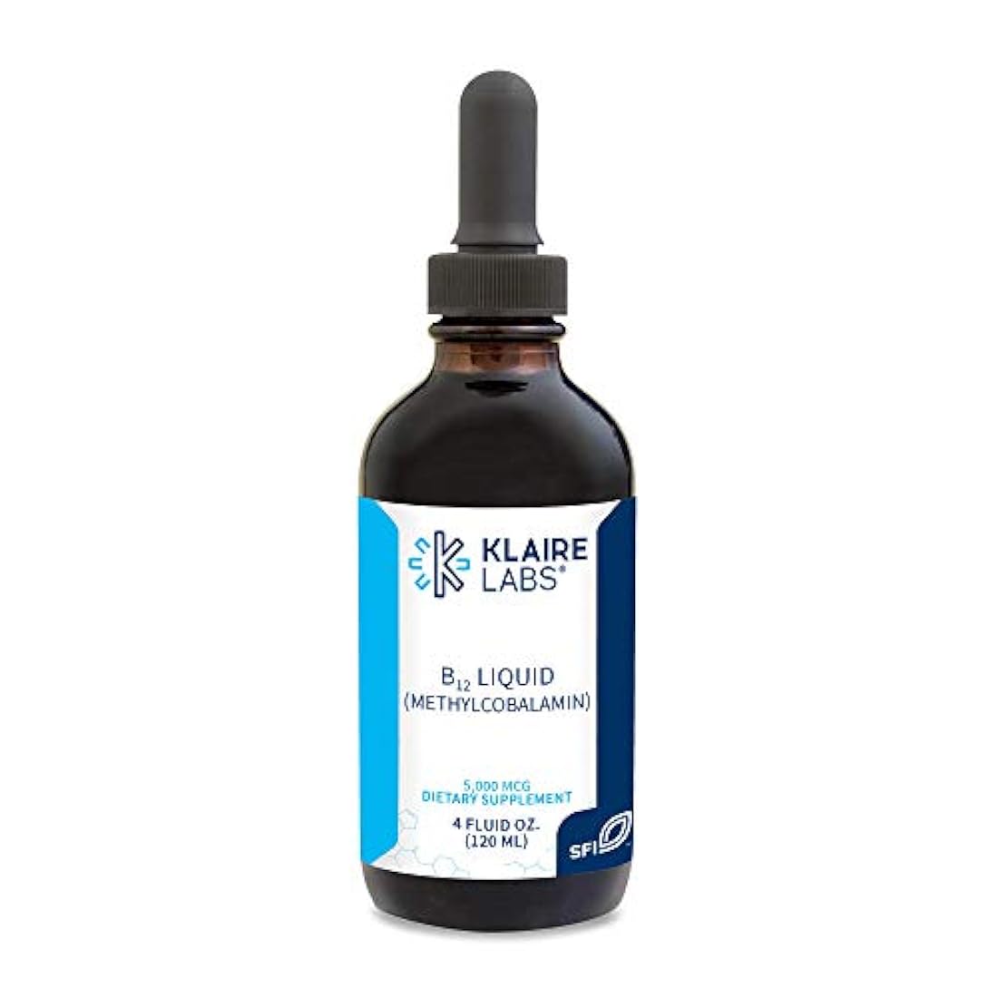 Klaire Labs B12 gotas líquidas de 5 miligramos – 5000 microgramos de coenzima activa metilcobalamina, hipoalergénico para energía y apoyo cognitivo (120 porciones, 4 onzas líquidas)