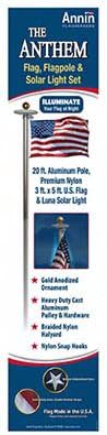 Annin Flagmakers 742371 - Juego de mástil de bandera estadounidense y bandera de Estados Unidos, 5 secciones de aluminio de 20 pies y 5 secciones SolarGuard nailon por Anthem Kit Model