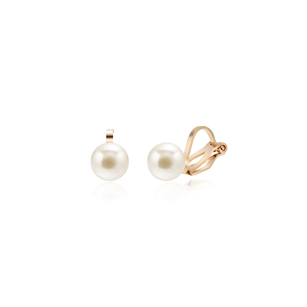 Aretes de clip con perlas de concha de agua dulce para mujer