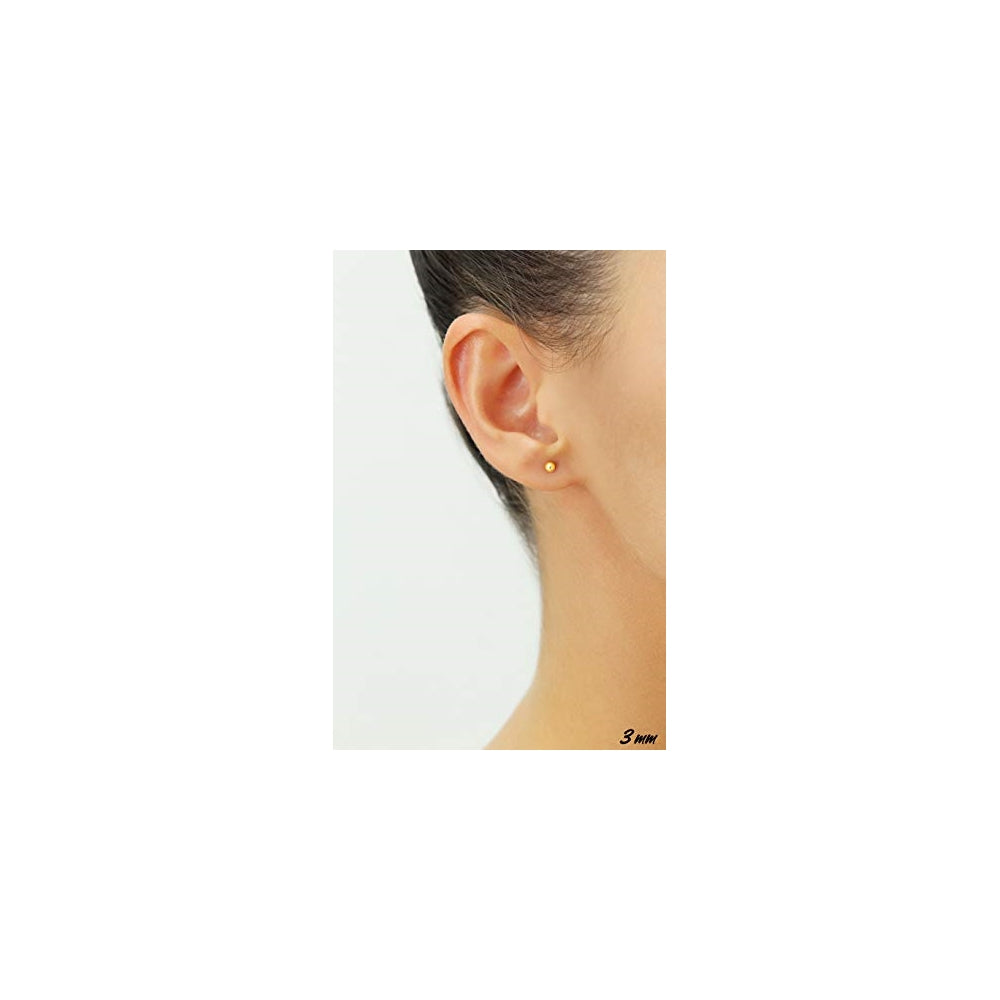 Aretes de bola pulidos de oro amarillo de 14 quilates