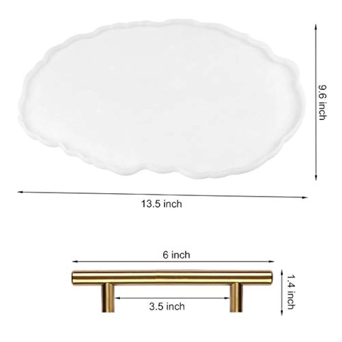 Silicone Resin Tray Molds, BENBO Irregular Oval Coasters Resin Art DIY Tray Mould with 2 Metal Gold Handles, Epoxy Resin Casting Molds for Making Faux Agate Tray Serving Board Fruit Tray Home Decor