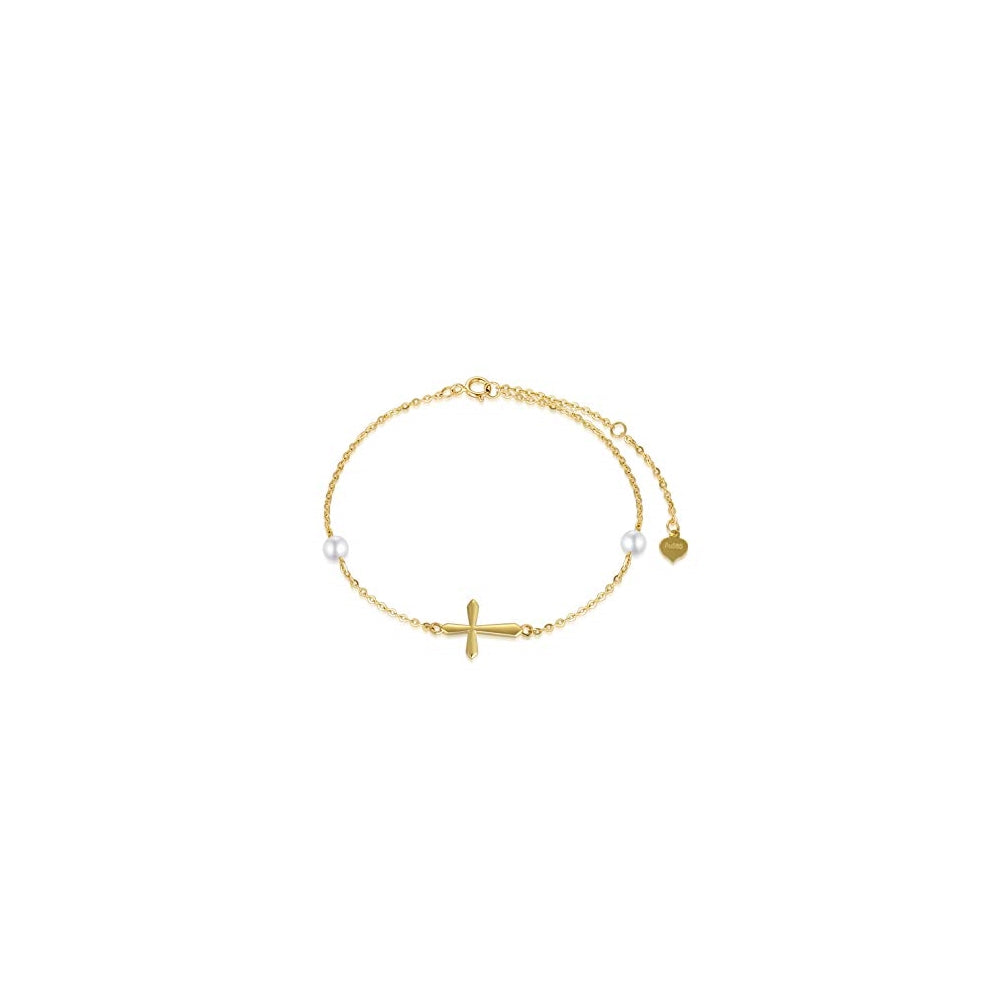 Pulseras de cruz de oro de 14 quilates para mujer