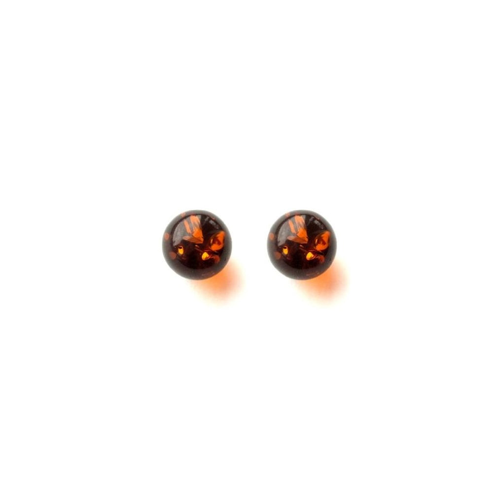 Aretes de bola pequeños de ámbar miel y plata