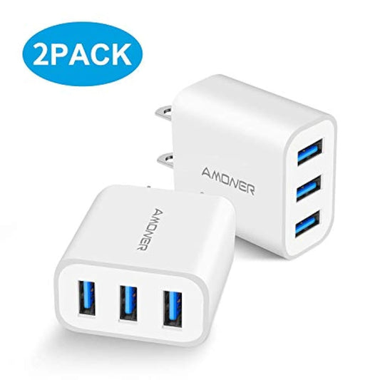 Cargador de pared, 2 unidades de 15 W 3 puertos USB enchufe