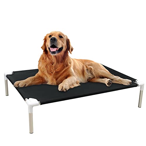 Cama elevada para perros – Cama elevada para mascotas Tensorsine refrescante, cama elevada para mascotas, 33 x 26 x 7 pulgadas de largo, antideslizante, duradera, para perros medianos y pequeños, uso en interiores y exteriores (negro)