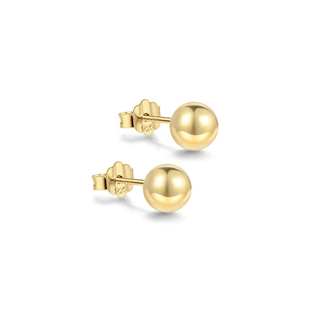 Aretes chapados en oro de 18 quilates con bola de plata