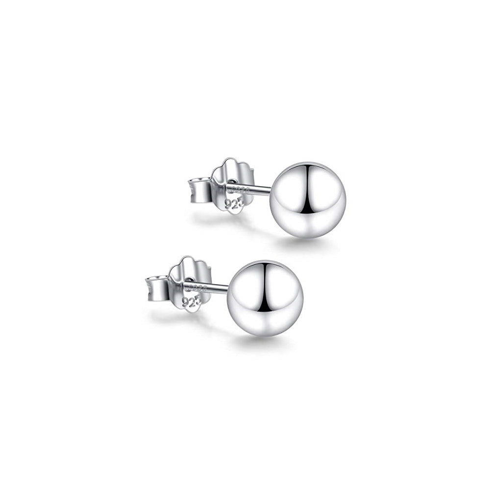 Aretes de bola de plata de oro blanco para mujeres