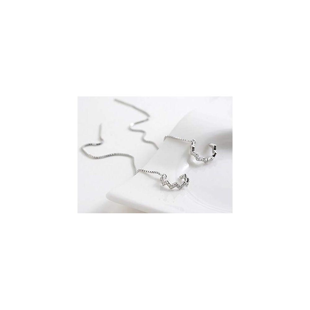 Aretes colgantes de plata con forma de onda para mujeres