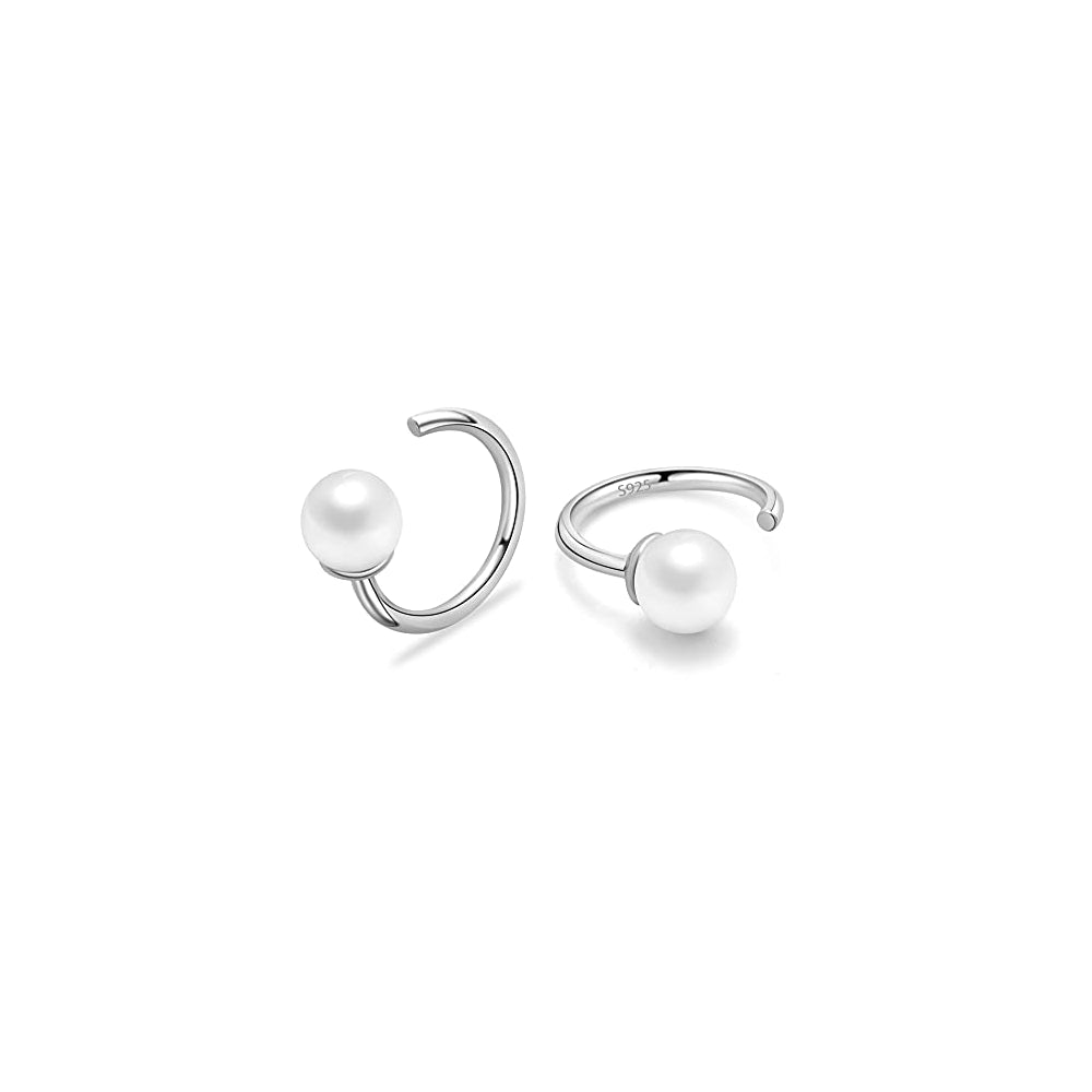 Aretes de aro de plata con forma de bola para mujeres