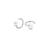 Aretes de aro de plata con forma de bola para mujeres